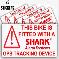 5 x Bicycle Security Stickers-GPS Tracker-Tracking DeviceWarning-Mountain,Racing,Bike,Cycling,Motorbike,Motorcycle,BMX-Shark Alarm Systems 